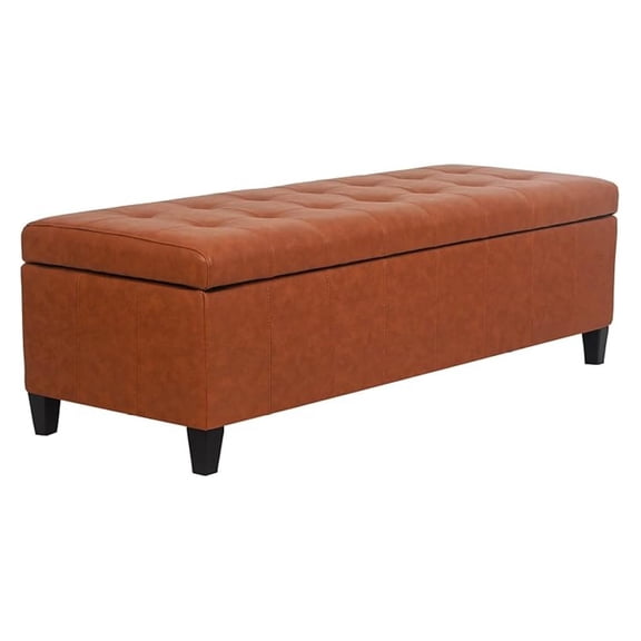 51 Inch Storage Ottoman ,Tufted Leather Storage for Bedroom (51”,Dark Orange)