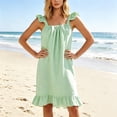 thumbnail image 5 of NominalSnug Womens Cotton Nightgown Square Neck Ruffle Strap Sleeveless Midi Sleep Dress With Pockets Loungewear, 5 of 5