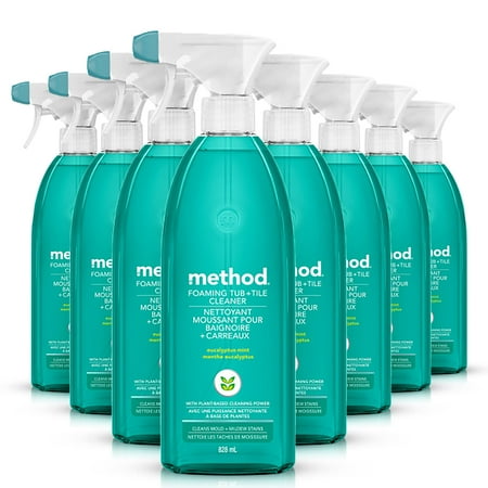 Method Foaming Tub + Tile Cleaner, Cleans Mold + Mildew Stains, Eucalyptus Mint Scent, 28 Fl Oz (Pack Of 8)