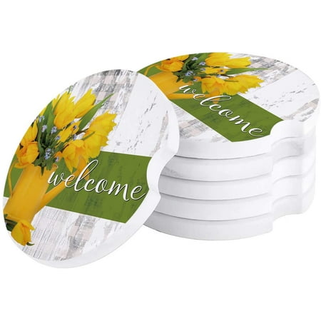 

FMSHPON Spring Flowers Tulip and Kettle Wooden Grain Set of 4 Car Coaster for Drinks Absorbent Ceramic Stone Coasters Cup Mat with Cork Base for Home Kitchen Room Coffee Table Bar Decor