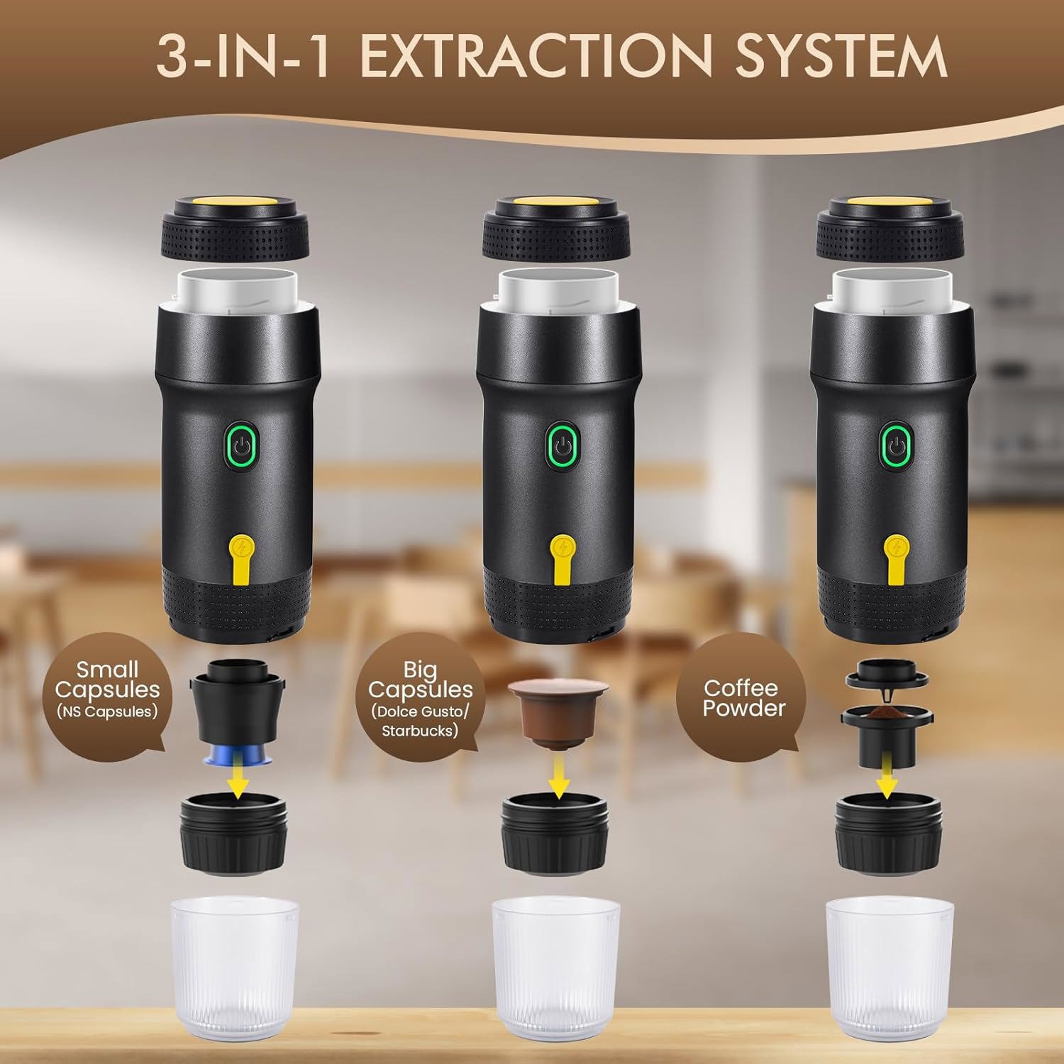 Portable Espresso Machine for Travel, capsule coffee machine with USB-C, Ideal for Camping, Car, Office & Gifts, Black