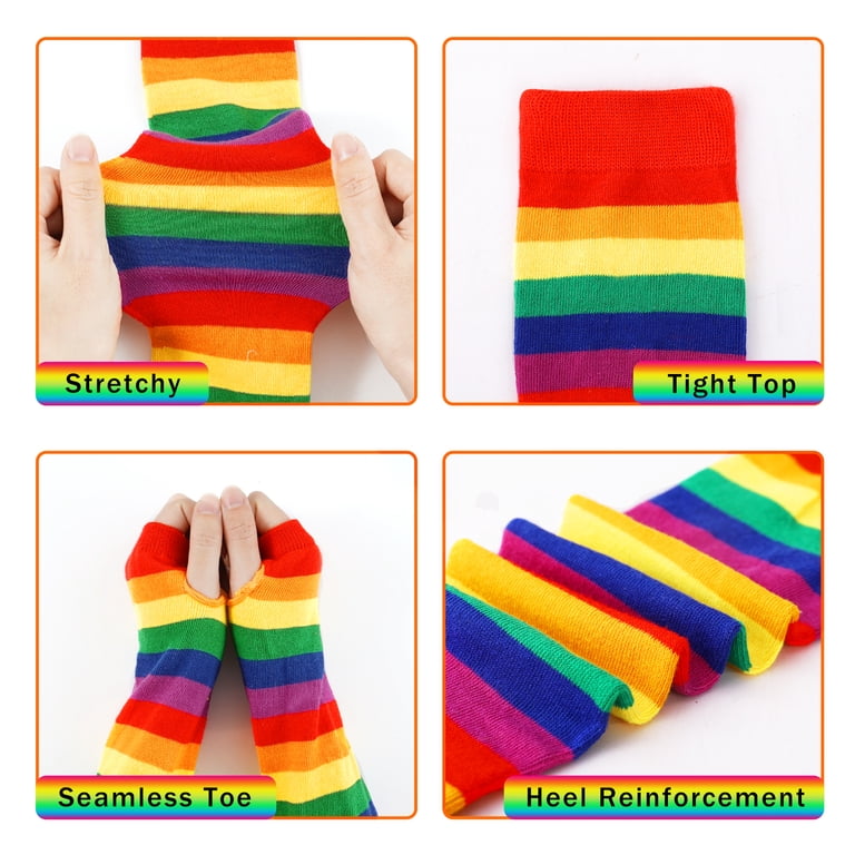 Women Striped Stocking Arm Sleeve Gloves Mittens Set Christmas Halloween Cosplay Party Props Thigh High Socks Ladies Knee Sock