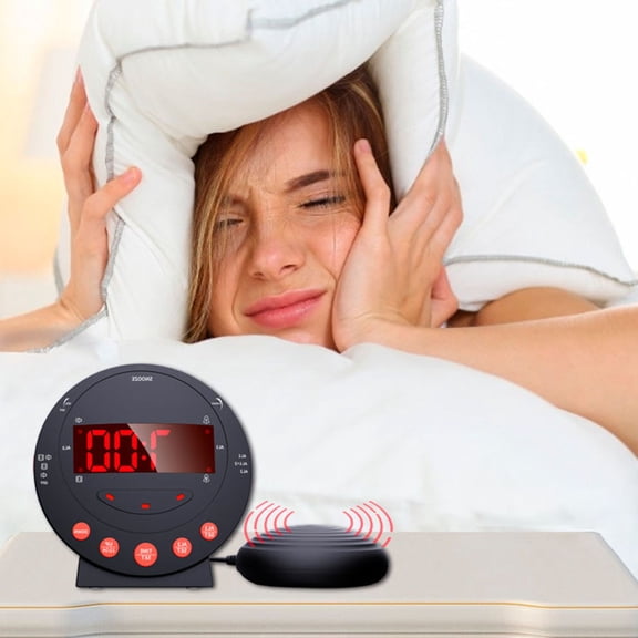 LITINKIMI 1Set Loud Vibrating Alarm Clock for Deaf with Large LED Screen Black