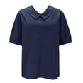 thumbnail image 2 of YVNAURA Plus Size Cotton Linen Shirt for Women Breathable Short Sleeve Blouse Loose Fit Button Down Camp Collar Top Lightweight Summer Casual Tunic 2026, Blue,L, 2 of 8