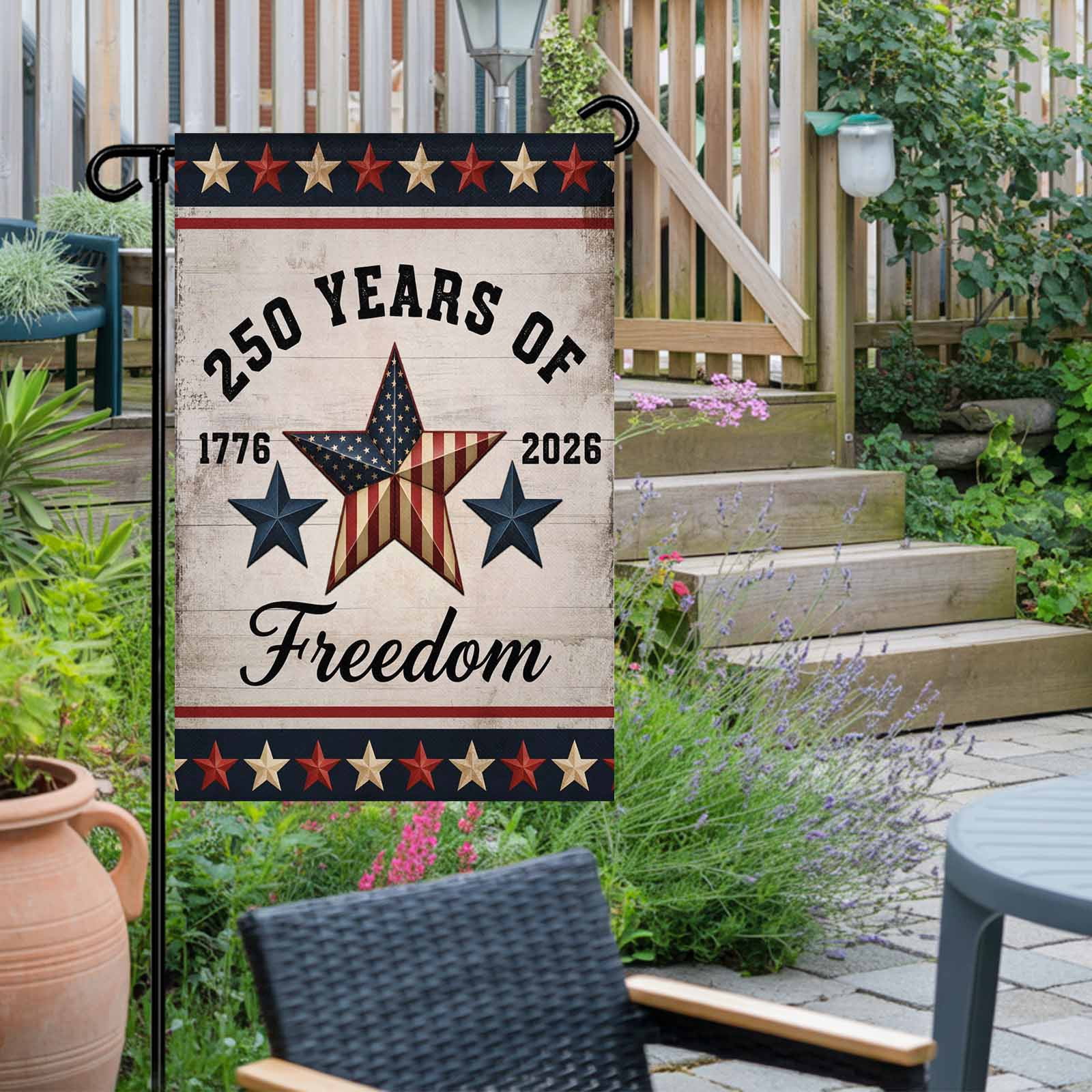 4th of July Garden Flags 250 Years of Freedom Garden Flag Double Sided Welcome Flag Retro Patriotic Stars American Flag Independence Day Yard Flags for Outdoor Lawn Porch Memorial Day 28x40 Inch