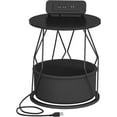 thumbnail image 6 of Side Table with Charging Station, Round Nightstand with Storage Basket, Small Bedside Table for Living Room and Bedroom, 6 of 6
