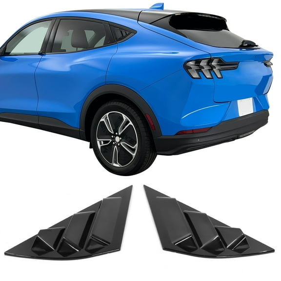 Ikon Motorsports 2PCS Rear Side Window Louvers Compatible With 2021-2024 Ford Mustang Mach-E Window Scoop 3 Vent Openings Cover Trim Bodykit - Polycarbonate