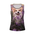 thumbnail image 3 of Picia Dog in Lavender Flowers Pattern Women's Workout Tank Top,Breathable Activewear,Slim Fit Athletic Top,Versatile Workout Moisture-wicking top-, 3 of 9