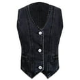thumbnail image 4 of Women's Solid Color Vintage Wash Denim Crop Vest - Sleeveless Fashion Jacket, Trendy Washed Effect, for Layering, 4 of 5