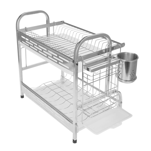 2 Tier Draining Board Rack with Drip Tray Stainless Dish Drying Rack