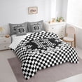 thumbnail image 4 of Manfei Plaid Letter H Twin Bedding Sets 7-Piece for Teens, Black White Monogrammed Bedding Comforter Set, Vintage Mandala Damask Reversible Sheet Sets, Super Cozy Room Decor, 4 of 8