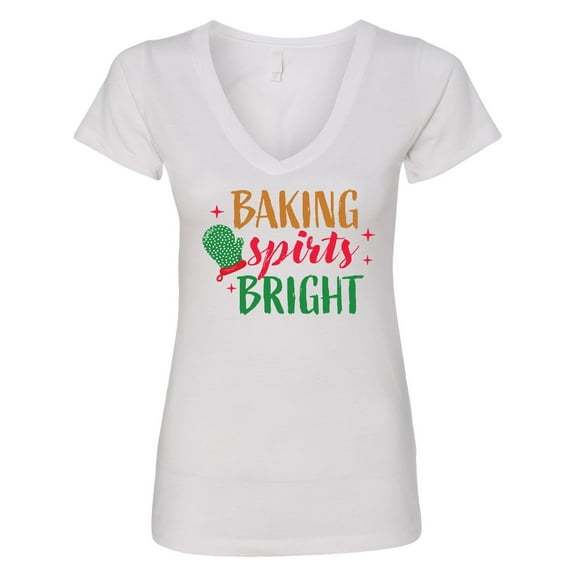 Inktastic Christmas Baking Spirits Bright with Green Oven Mit Women's V-Neck T-Shirt