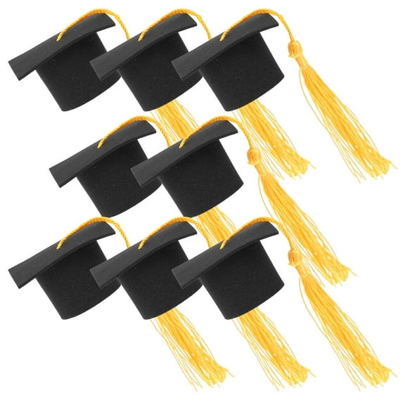 Hytrove 8Pcs Mini Cap Shape Graduation Tassel Cap Toppers in Yellow for 2024 Grad Party Supplies and Decor