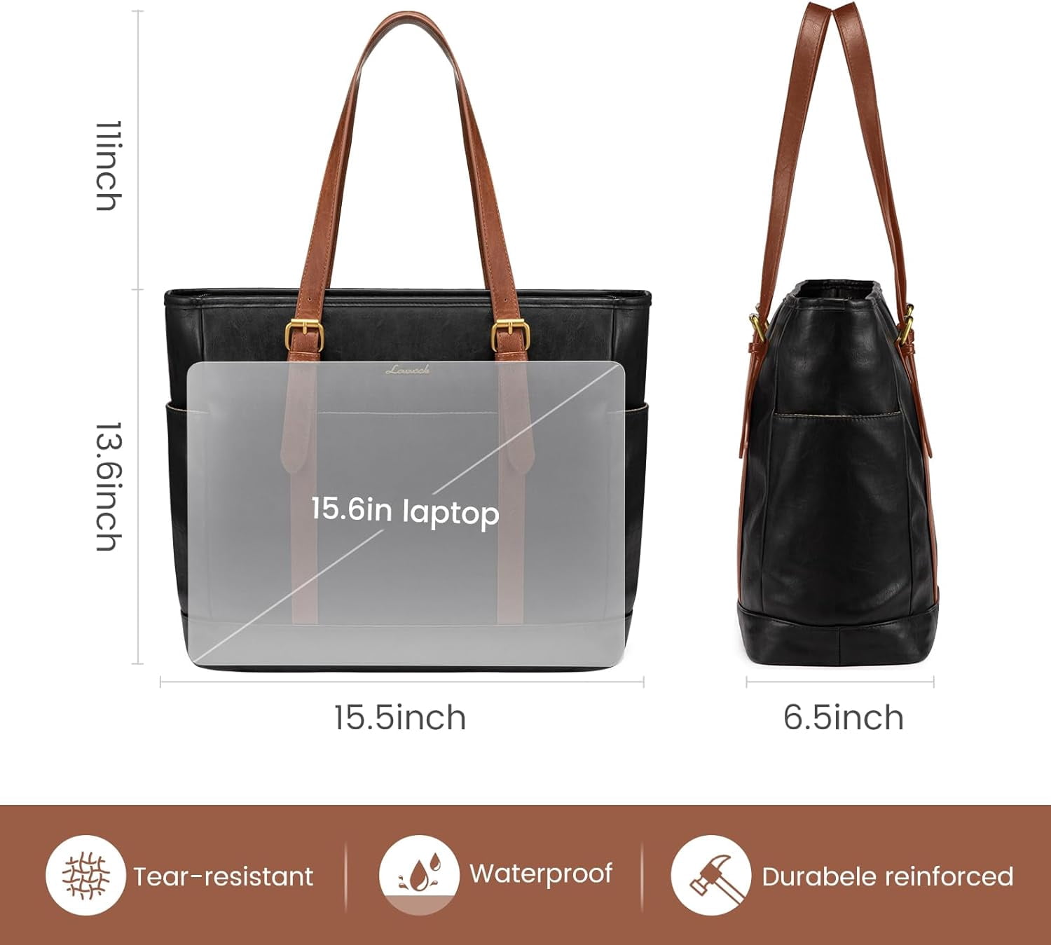 LOVEVOOK Laptop Tote Bag for Women,Vintage Leather Work Tote Bag for Women, 15.6 Inch Computer Briefcase Bag,Waterproof Teacher Business Office