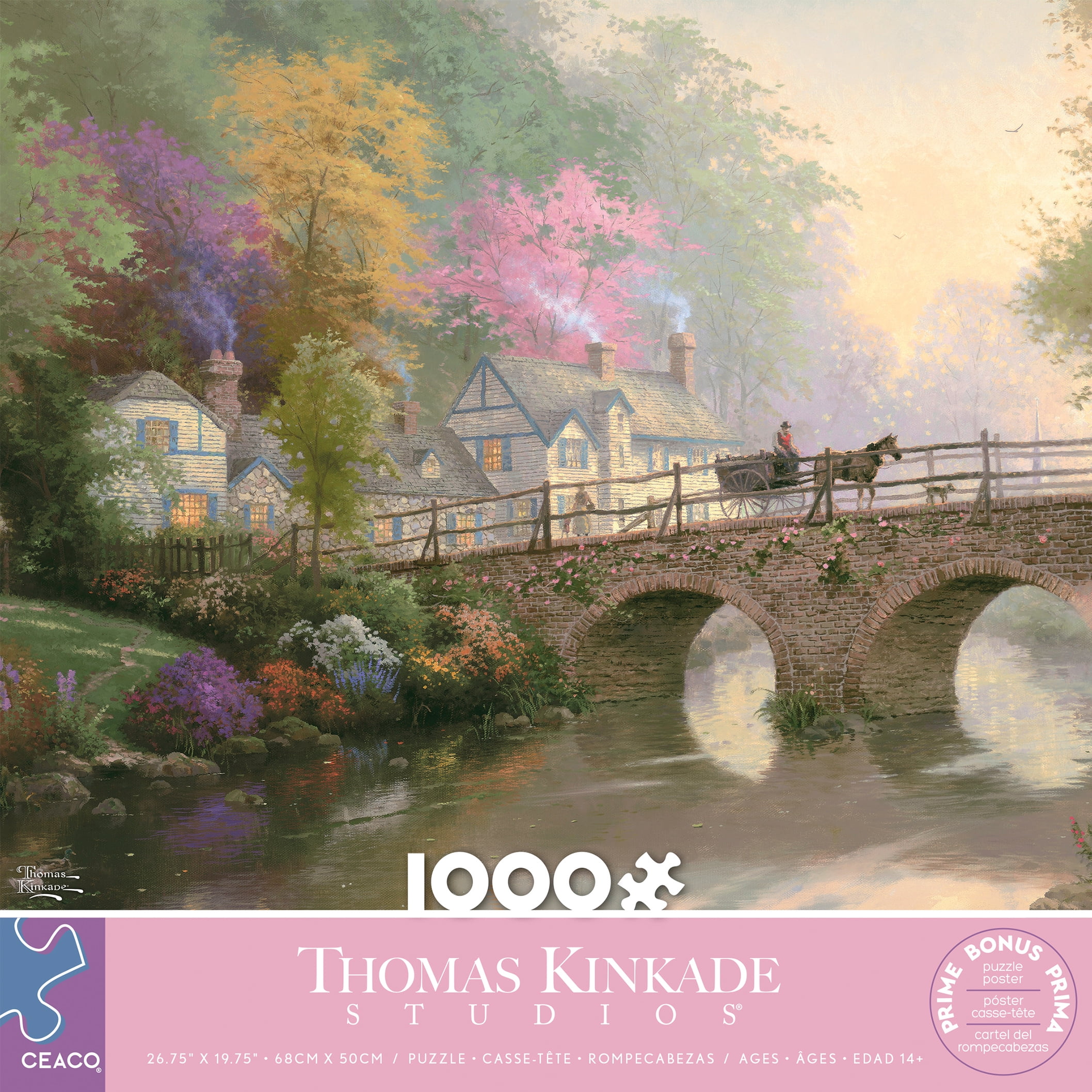 Ceaco Thomas Kinkade Hometown Bridge 1000-Piece Interlocking Jigsaw Puzzle for Adults Ages 14+