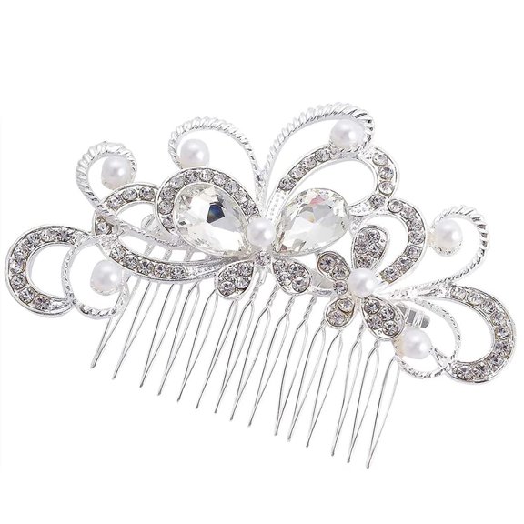 Zenghuiiii Rain&Star Bridal Hair Clip Silver Bridal Hair Clips Hair Accessories Pearl Wedding Comb Handmade Rhinestone Headpiece For Brides And Bridesmaid For Wedding Hair Womens Barrettes Small