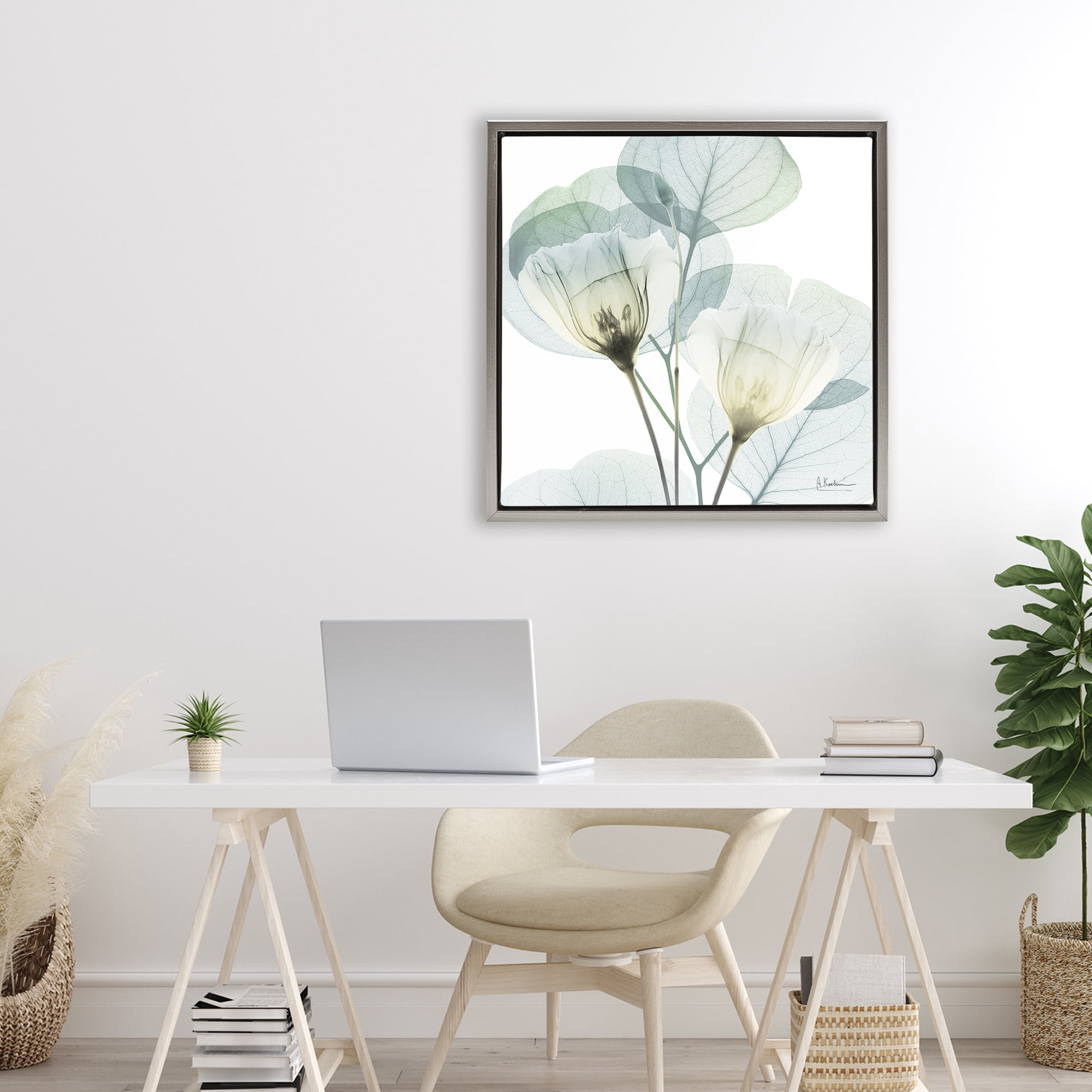 Stupell Industries Divine Fate Flower Leaves Gray Framed Floater Canvas Wall Art, design by Albert Koetsier