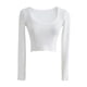 thumbnail image 2 of Txlixc Blusa de corte de punto sólido de manga corta, manga larga y cuello redondo profundo para mujeres fiesta de ocio callejero blusa de primavera y otoño callejero Txlixc moda, 2 of 4