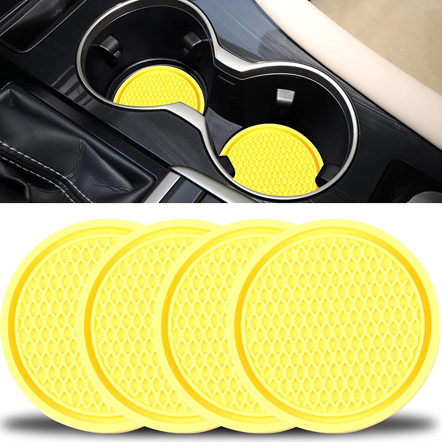 4 Pack Car Coasters for Cup Holder, Universal Auto Anti Slip Silicone