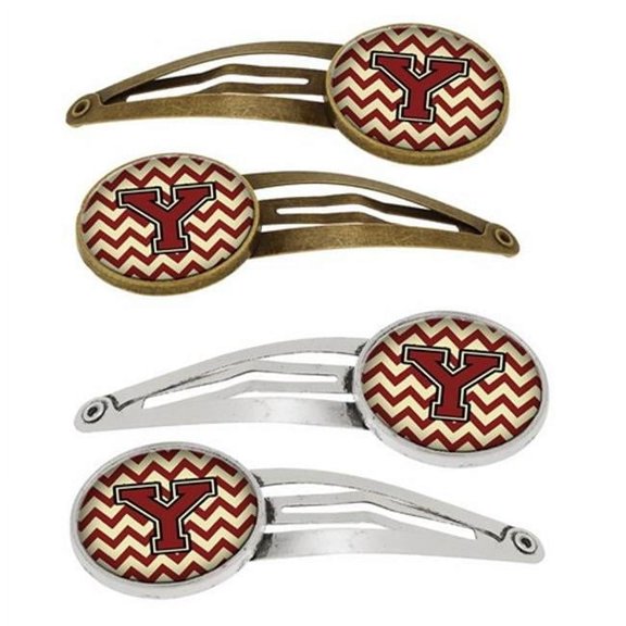 Carolines Treasures CJ1061-YHCS4 Letter Y Chevron Maroon & Gold Barrettes Hair Clips, Set of 4