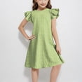 thumbnail image 2 of Rggeeun Toddler Girls Dresses Solid Color Smocked Fly Sleeve Crew Neck Ribbed Knee Length A Line Relaxed Fit With Pleated Ruffle For Beach Lounging Cozy Playwear,Green,10-11 Years, 2 of 4