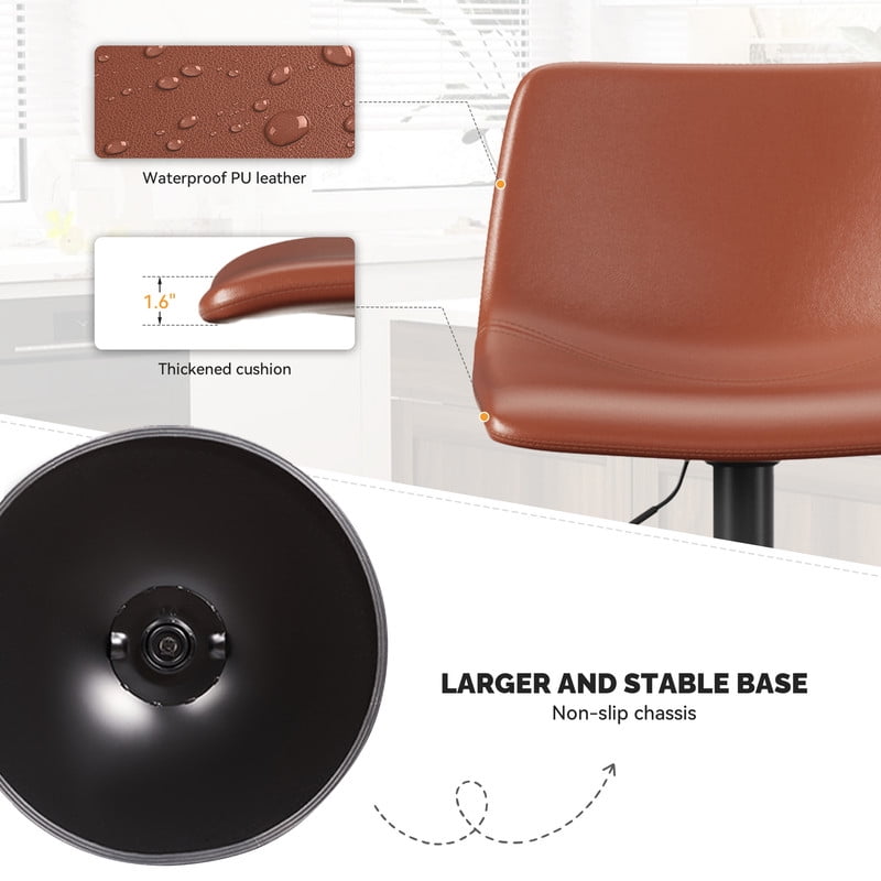 Hawsaiy Adjustable Faux Leather Counter Height Barstool Set of 4 with Swivel & Back for Kitchen Island