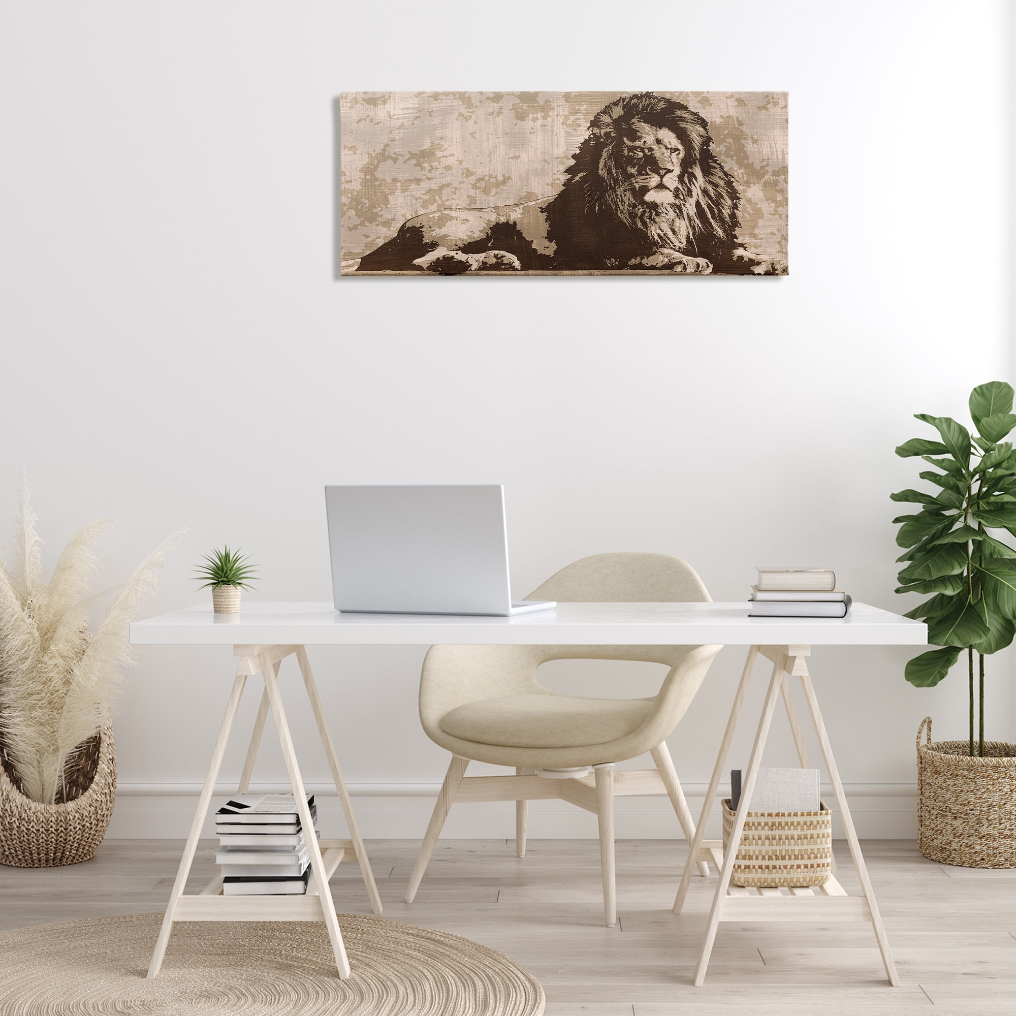 Stupell Industries Rustic Impression Lion Animals Painting Wrapped Canvas Art Print Wall Art, 40 x 17