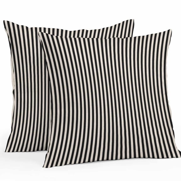 Throw Pillow Covers 24x24 Inch Set of 2, Black Striped Waterproof Outdoor Pillow Covers, Modern Simple Farmhouse Beige Vintage Decorative Cushion Pillowcases for Couch, Sofa, Bed, Garden, Patio