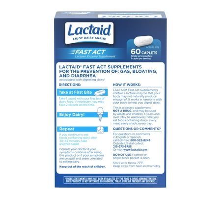 Lactaid Fast Act Lactose Intolerance Caplets, 60 Travel Packs of 1-ct.