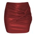 thumbnail image 2 of Gibobby faldas cargo de PU de color sólido para mujer Falda de cadera sexy de cintura alta de color sólido plisada(Rojo, XL), 2 of 4