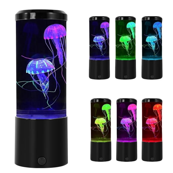 MEHOOM 9" Jellyfish Lava Lamp with Realistic Floating Effect, RGB 7-Colour Changing LED Mood Light, Type-C Powered Night Light for Bedroom & Office, Black