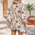 thumbnail image 5 of Ruimatai Women's Casual Loose V-Neck 3/4 Sleeve Blouse Smocked Cuffs Comfortable Polyester Top Spring Summer Fashion Tunic, 5 of 6
