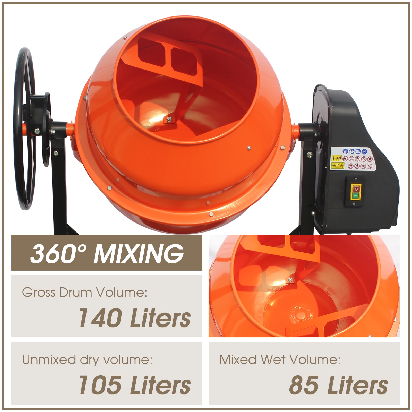 Oarlike Electric Concrete Mixer 4/5 HP 5 Cu Ft Portable Cement Mixing Machine for Stucco, Mortar Seeds with Wheel and Stand