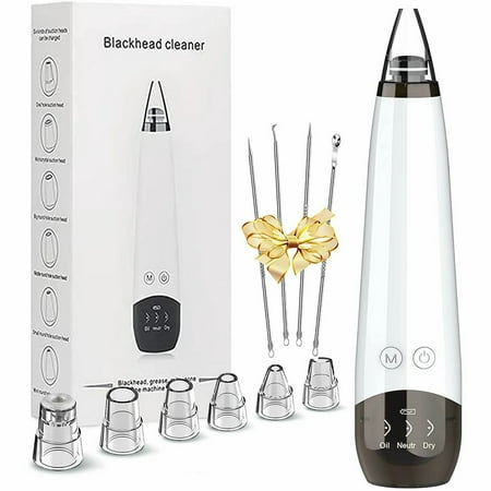 Emlimny Blackhead Remover Pore Vacuum Cleaner Pimple Extractor - Facial Pore Cleaner Pore Extractor - Electric USB Pore Vacuum with 5 Probes - Blackhead Suction Tool - Blackhead Remover Kit (White)