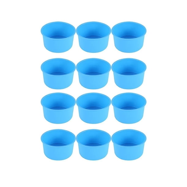 12pcs Mini Cake Molds 4 Inch Round Baking Non-stick Silicone Baking Mold Bakeware Reusable,blue