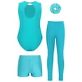 thumbnail image 4 of TSSOE Girls Gymnastics Leotards with Shorts Leggings Scrunchies Sleeveless Sparkly Dance Biketard Ballet Tumbling Outfit Blue Green 14, 4 of 7