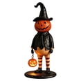 thumbnail image 3 of Halloween Decoration Lamp - Pumpkin Head Witch Figurine with LED Pumpkin Lantern, Cute Resin Pumpkin Statue Tabletop Decoration, Light Up Pumpkin Ornament for Shelf Desk Home Decor, 9", 3 of 6
