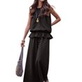 thumbnail image 3 of Women Summer 2 Piece Outfits Sleeveless Ruffle Top Wide Leg Pants Set with Pockets Black S, 3 of 8
