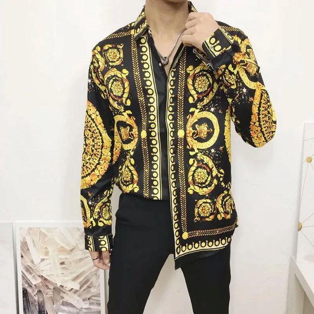 Las más nuevas camisas de otoño para hombres, camisa social de lujo de manga larga barroca 3D, camisetas de gran tamaño con cuello en V, camisa para hombre, ropa de otoño