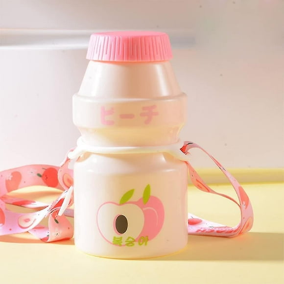 Wabjtam 480ml Plastic Water Bottle Yakult Shape Cute Kawaii Milk Carton Shaker Bottle (peach)