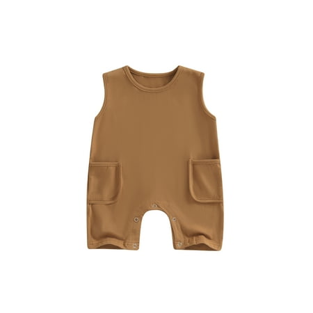 

Newborn Infant Baby Boy Basic Solid Color Romper Jumpsuit Sleeveless Playsuit Overalls Summer One Piece Outfits
