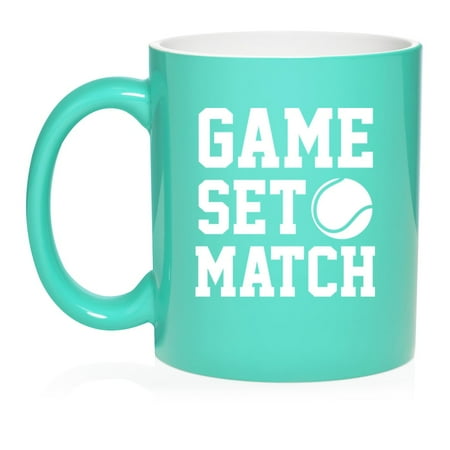 

Game Set Match Tennis Ceramic Coffee Mug Tea Cup Gift for Her Him Friend Coworker Wife Husband (11oz Teal)