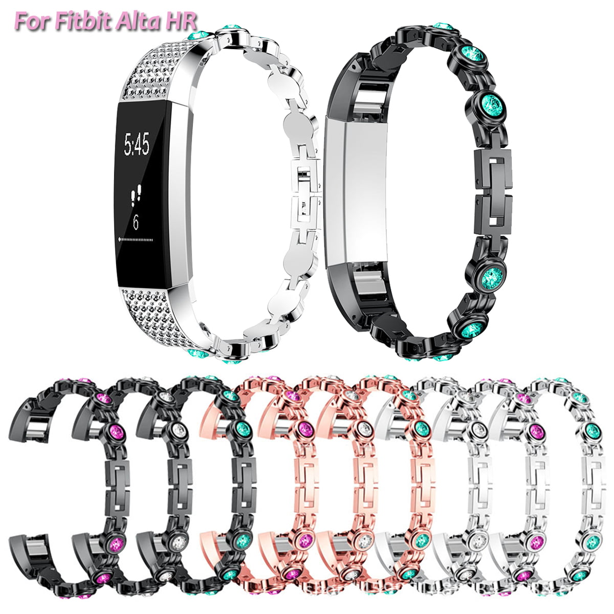 For Fitbit Alta HR Hot Diamond Stainless Steel Bracelet Wrist Band Decor Strap 