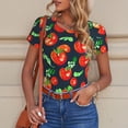 thumbnail image 6 of KLL Women 's Crew Neck Bodysuit Jumpsuits Tomatoes Print Short onesies Stretch T Shirts, 6 of 7