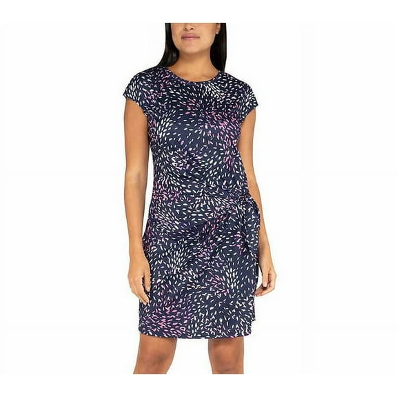 Nicole Miller Women Size XXL Cap Sleeve Knot Dress, Navy / Pink