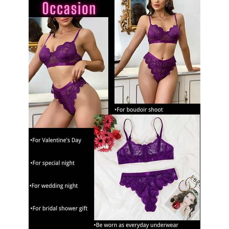 Kaei&Shi Sexy Lingerie for Women,Two Piece Lace Lingerie Set,Underwire Bra  and Panty Set Valentine 
