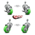 thumbnail image 2 of 3.5 Inch SS Green Polyurethane Swivel ½ Inch Threaded Stem Caster Set 2 Brakes, 2 of 2