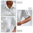 thumbnail image 5 of Women Casual Business Shirt Half Sleeve Turn Down Collar Single Breasted Chest Pockets Loose Top White M, 5 of 6