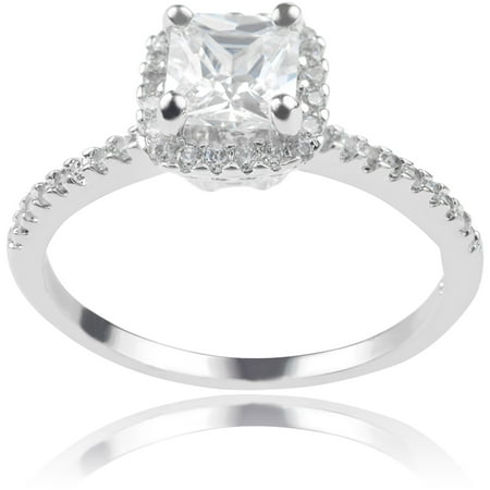 Alexandria Collection Women's Square-Cut CZ Sterling Silver Engagement Ring