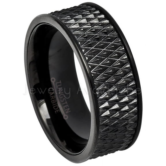 Black Pipe Cut Mens Tungsten Ring, Spike Texture Tungsten Carbide Ring JATN608Ns7.5